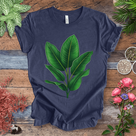 Printify T-Shirt Heather Navy / S Lush Green Tropical Leaves Jungle Vibes Plant Lover T-Shirt