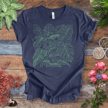 Printify T-Shirt Heather Navy / S Monstera Jungle Line-Art T-Shirt – Neon Green Tropical Leaves Graphic Tee | Botanical Streetwear, Houseplant Lover Gift