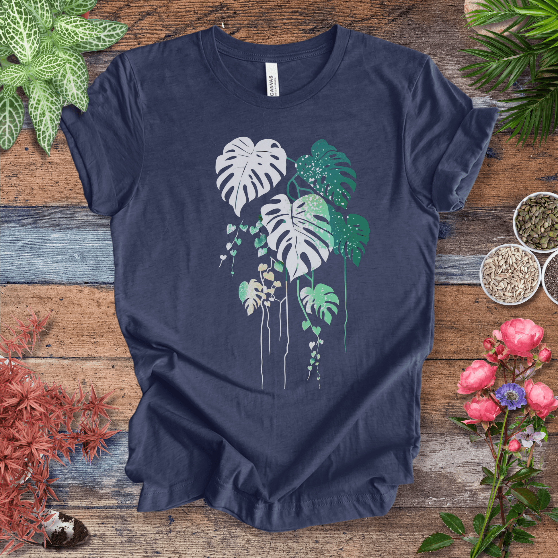Printify T-Shirt Heather Navy / S Monstera Splash Gradient Leaf T-Shirt