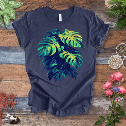 Printify T-Shirt Heather Navy / S Neon Monstera Leaves T-Shirt