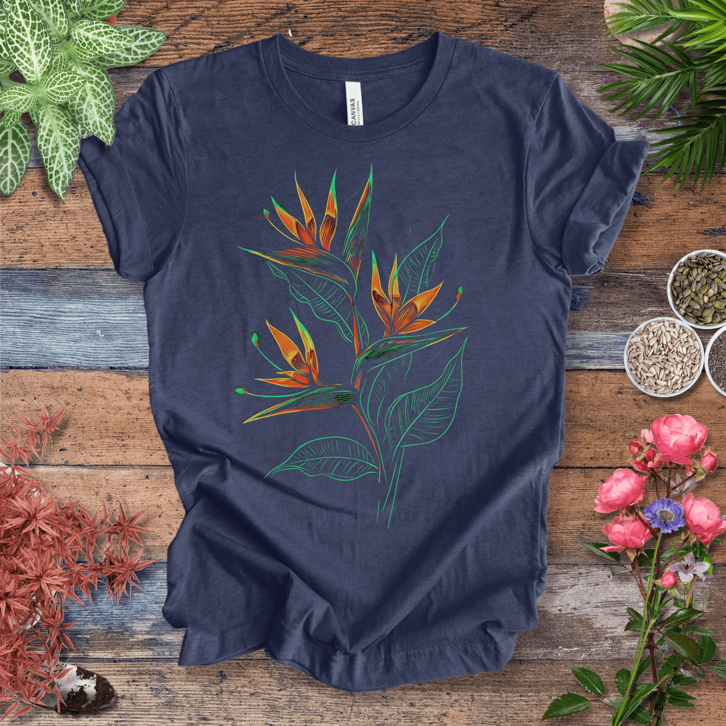 Printify T-Shirt Heather Navy / S Neon Paradise Bird of Paradise T-Shirt