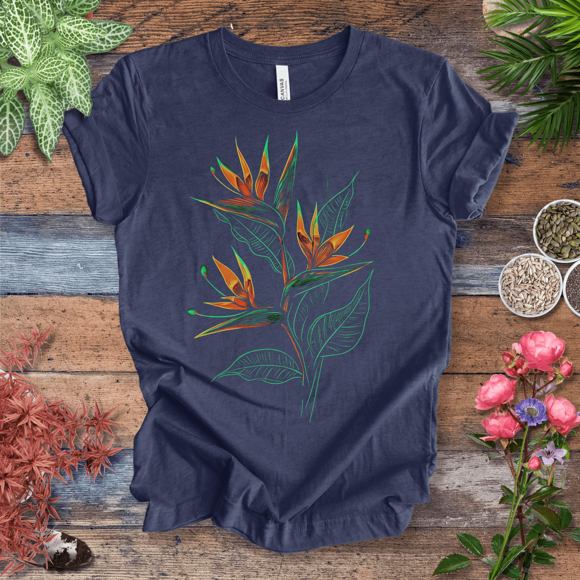 Printify T-Shirt Heather Navy / S Neon Paradise Bird of Paradise T-Shirt