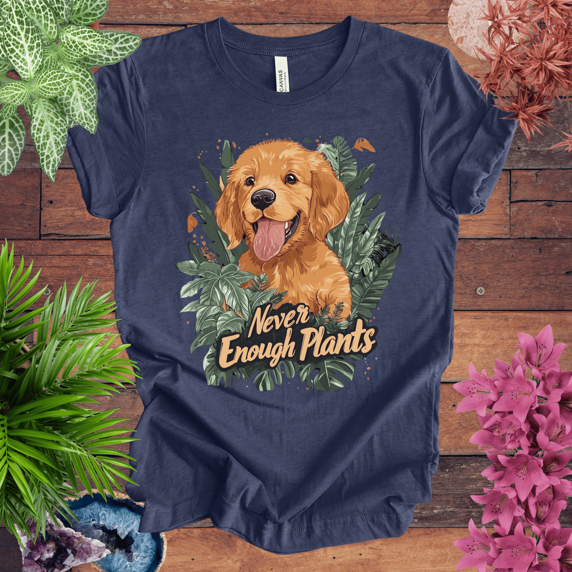 Printify T-Shirt Heather Navy / S Never Enough Plants - Golden Retriever Edition T-Shirt