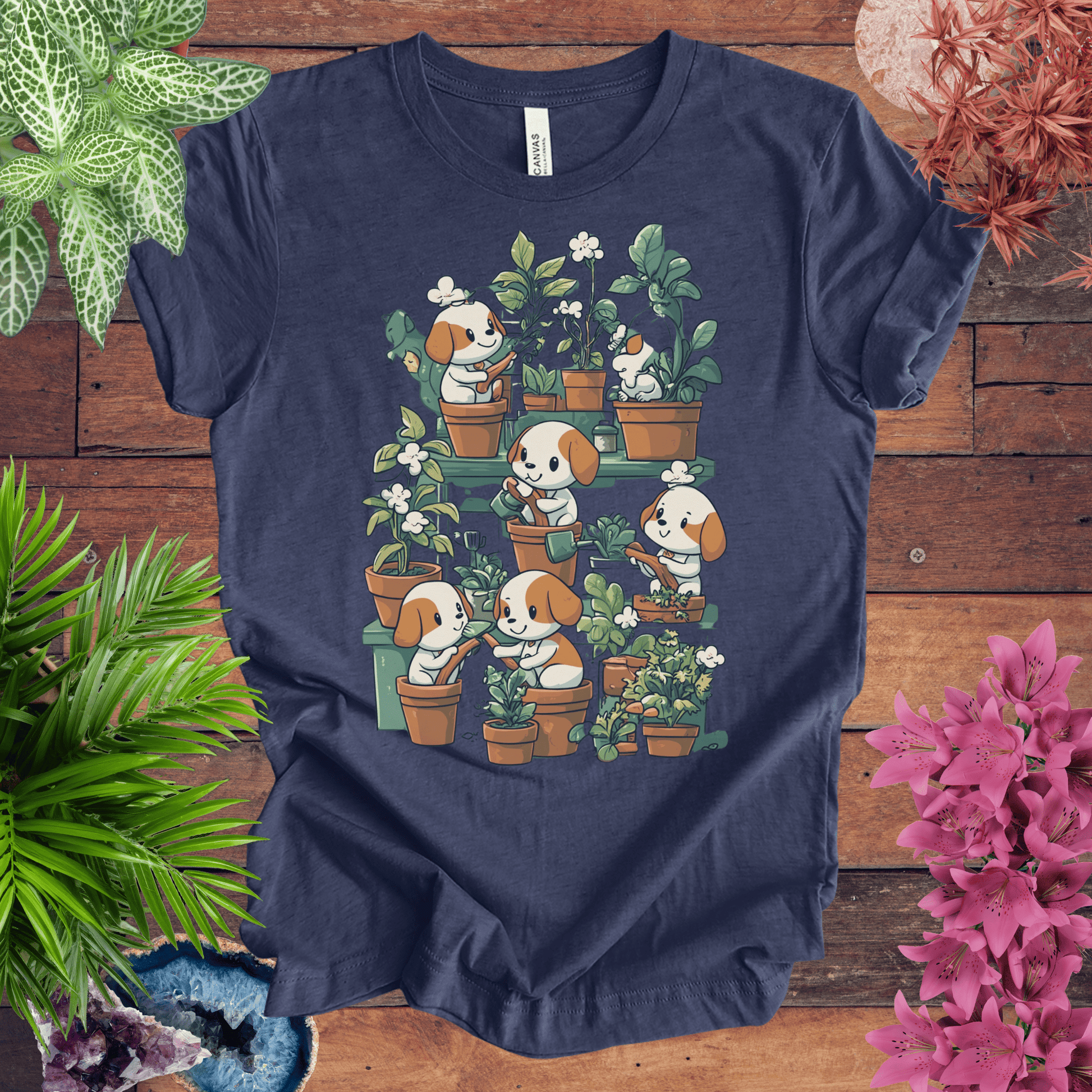 Printify T-Shirt Heather Navy / S Puppy Garden Gathering T-Shirt