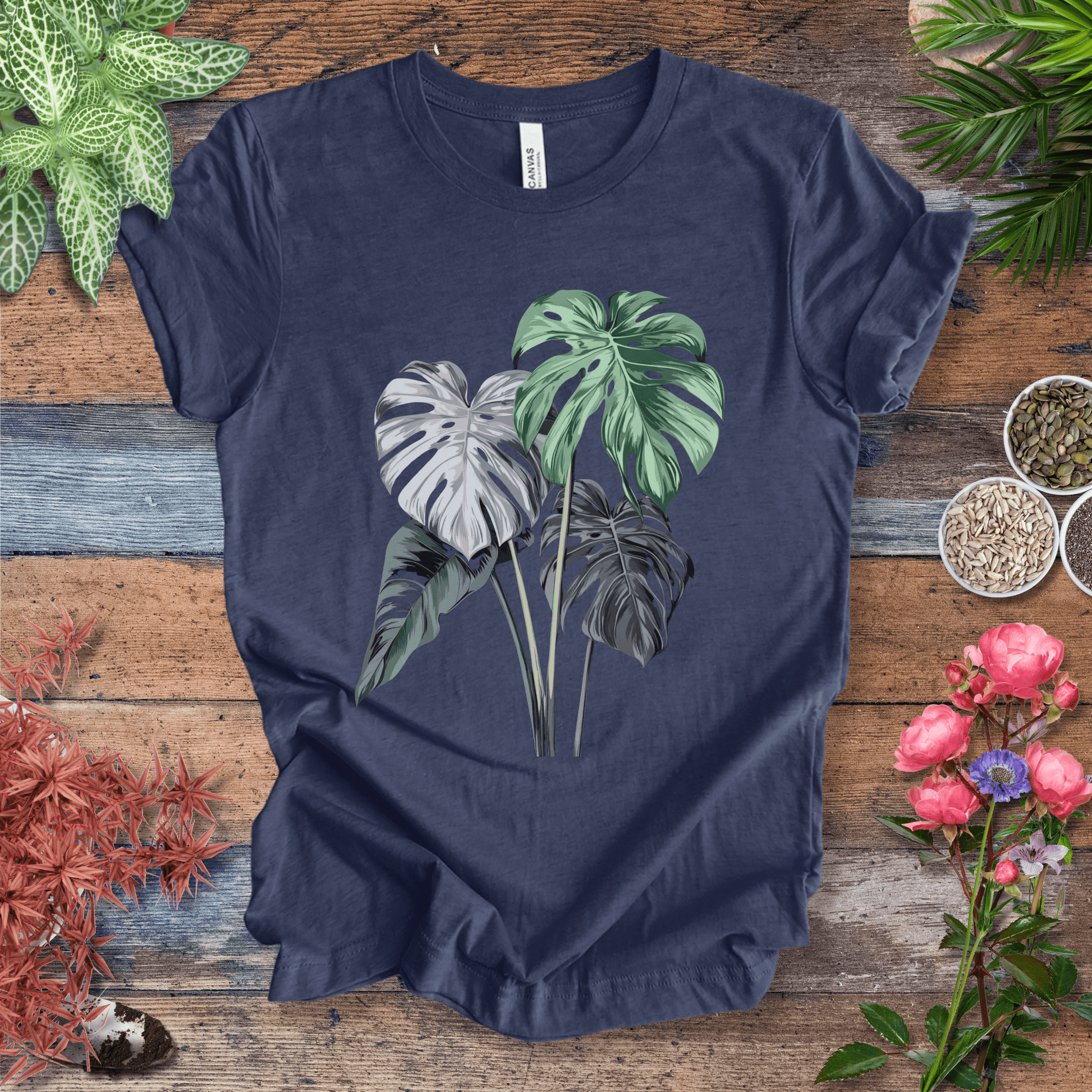 Printify T-Shirt Heather Navy / S Realistic Monstera Plant T-Shirt