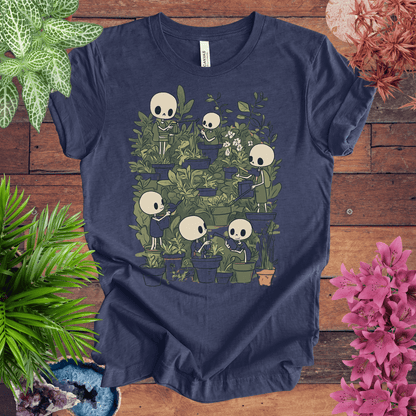 Printify T-Shirt Heather Navy / S Skeleton Gardener - Eternal Green Thumb T-Shirt