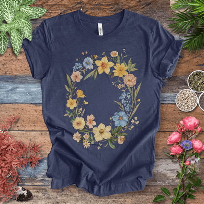 Printify T-Shirt Heather Navy / S Spring Meadow Floral Wreath T-Shirt