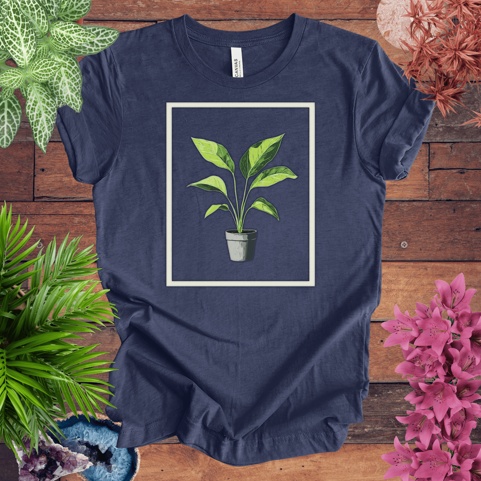 Printify T-Shirt Heather Navy / S Tropical Houseplant Art T-Shirt