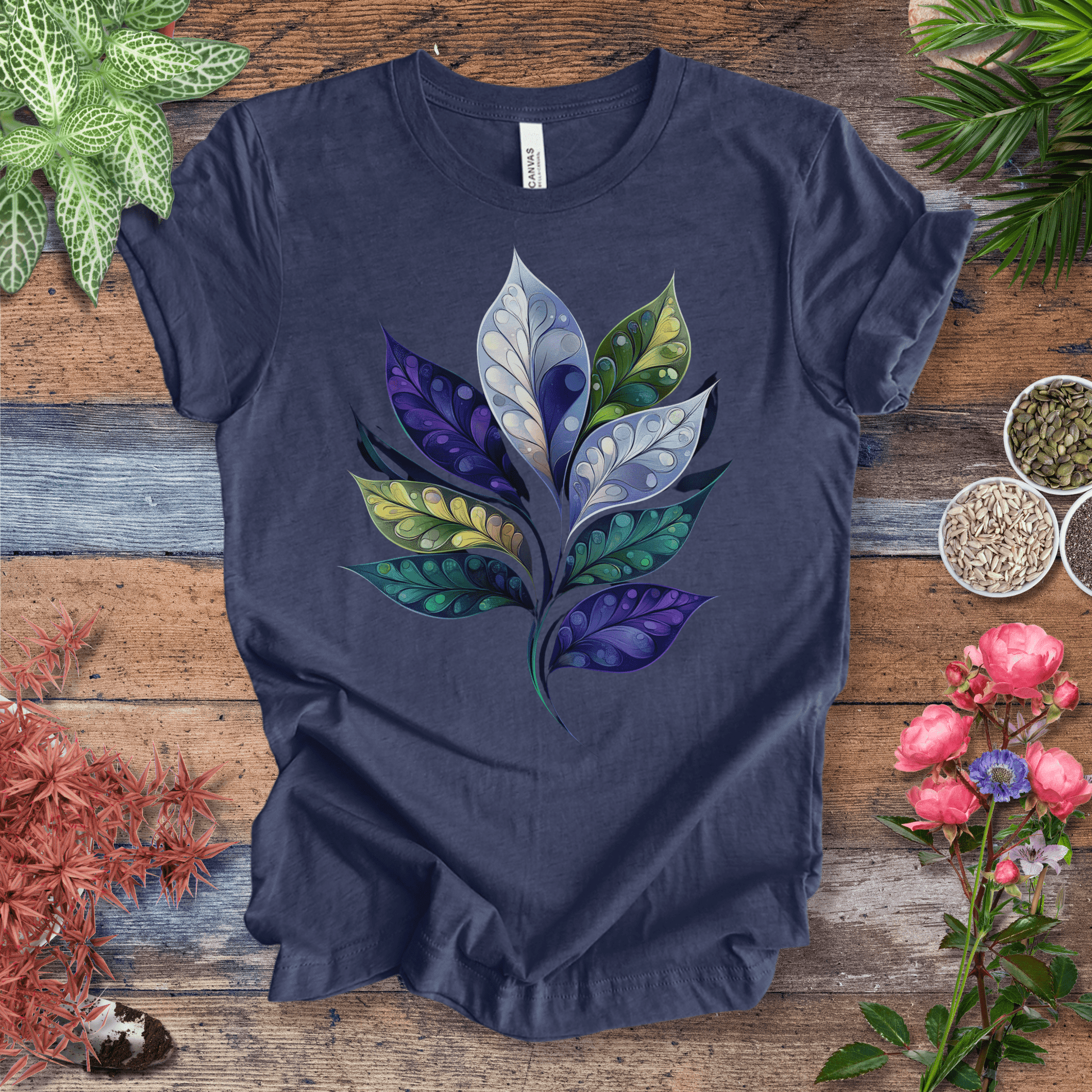Printify T-Shirt Heather Navy / S Watercolor Galaxy Leaf T-Shirt