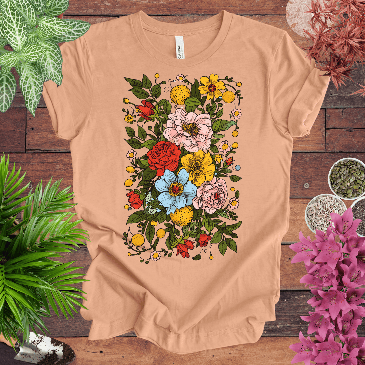 Printify T-Shirt Heather Peach / S Bold Floral Citrus T-Shirt
