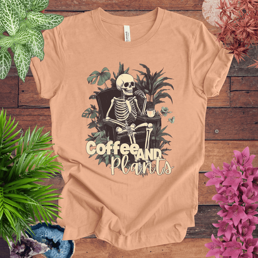 Printify T-Shirt Heather Peach / S Coffee and Plants Skeleton T-Shirt