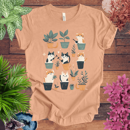 Printify T-Shirt Heather Peach / S Curious Cats and Houseplants T-Shirt