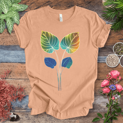 Printify T-Shirt Heather Peach / S Glowing Futuristic Leaves Botanical Nature Lover T-Shirt