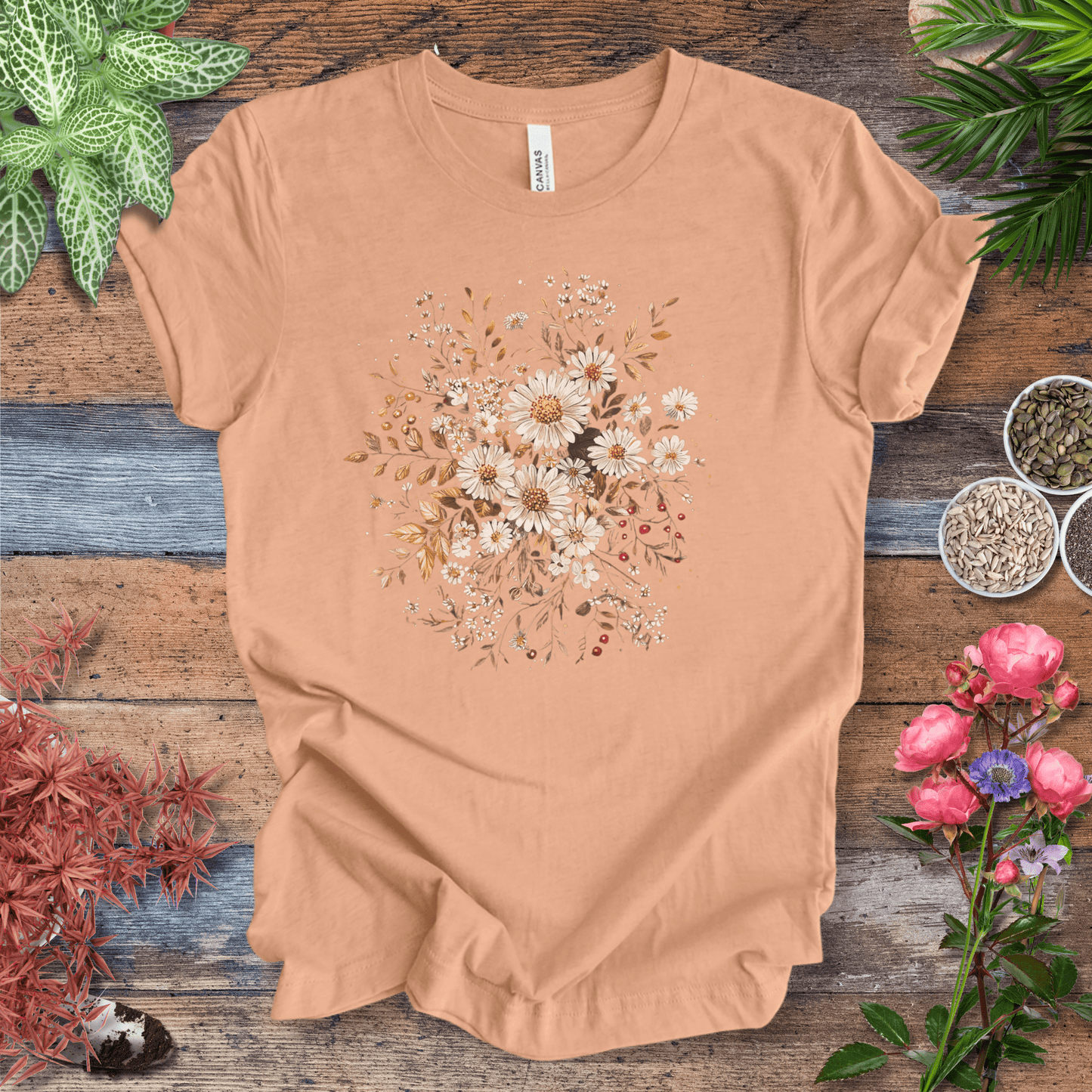 Printify T-Shirt Heather Peach / S Golden Harvest Daisy Floral T-Shirt