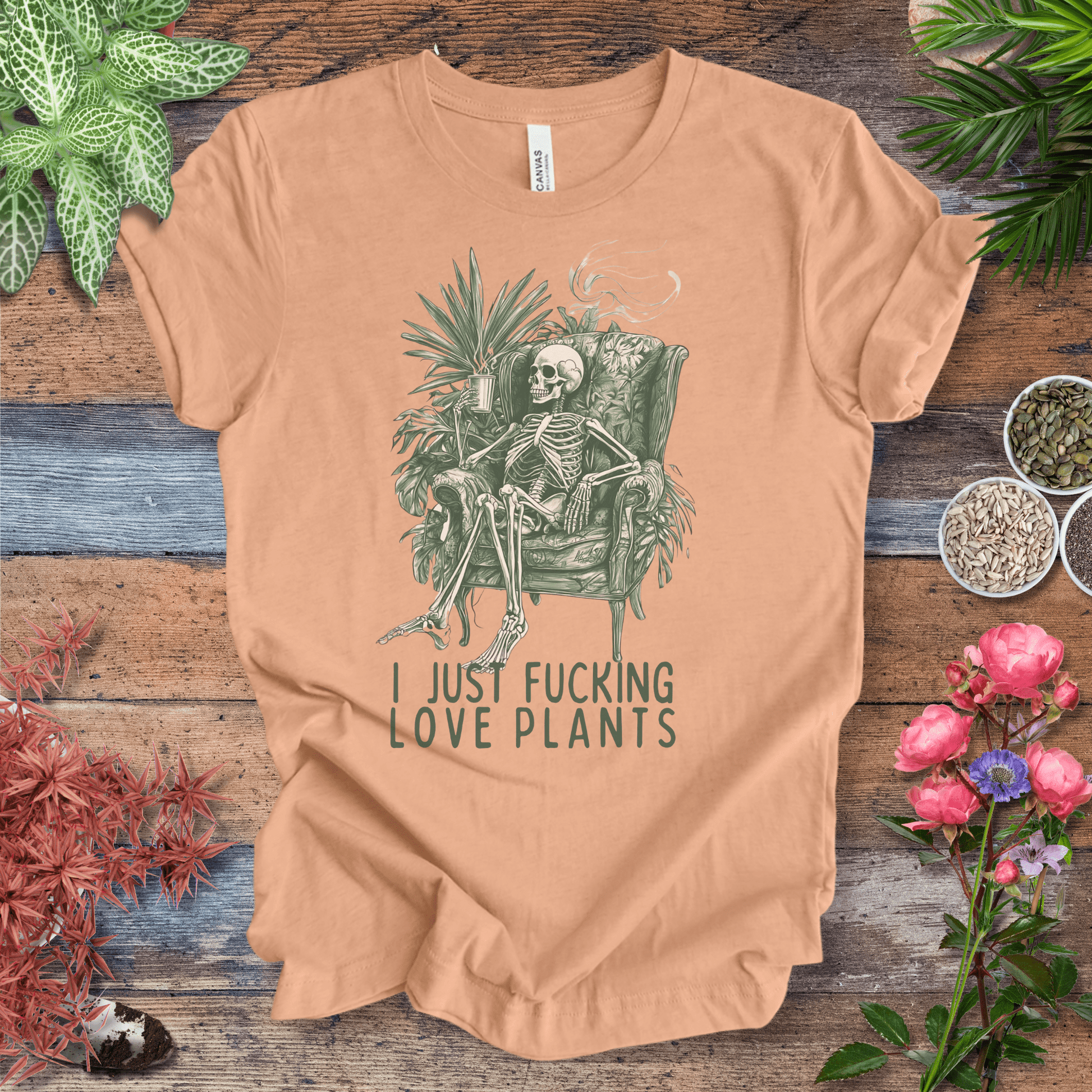 Printify T-Shirt Heather Peach / S I Just Love Plants Skeleton T-Shirt