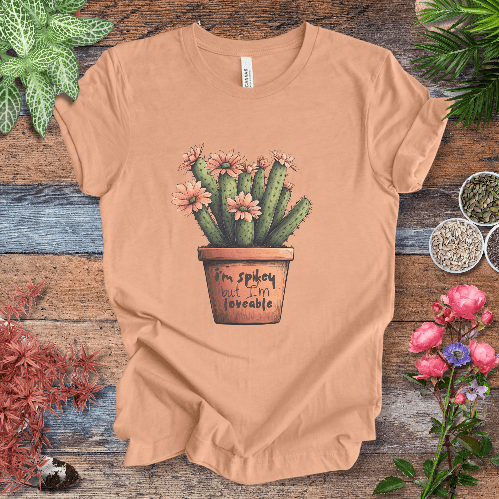 Printify T-Shirt Heather Peach / S "I'm Spikey but I'm Lovable" Funny Cactus Lover T-Shirt