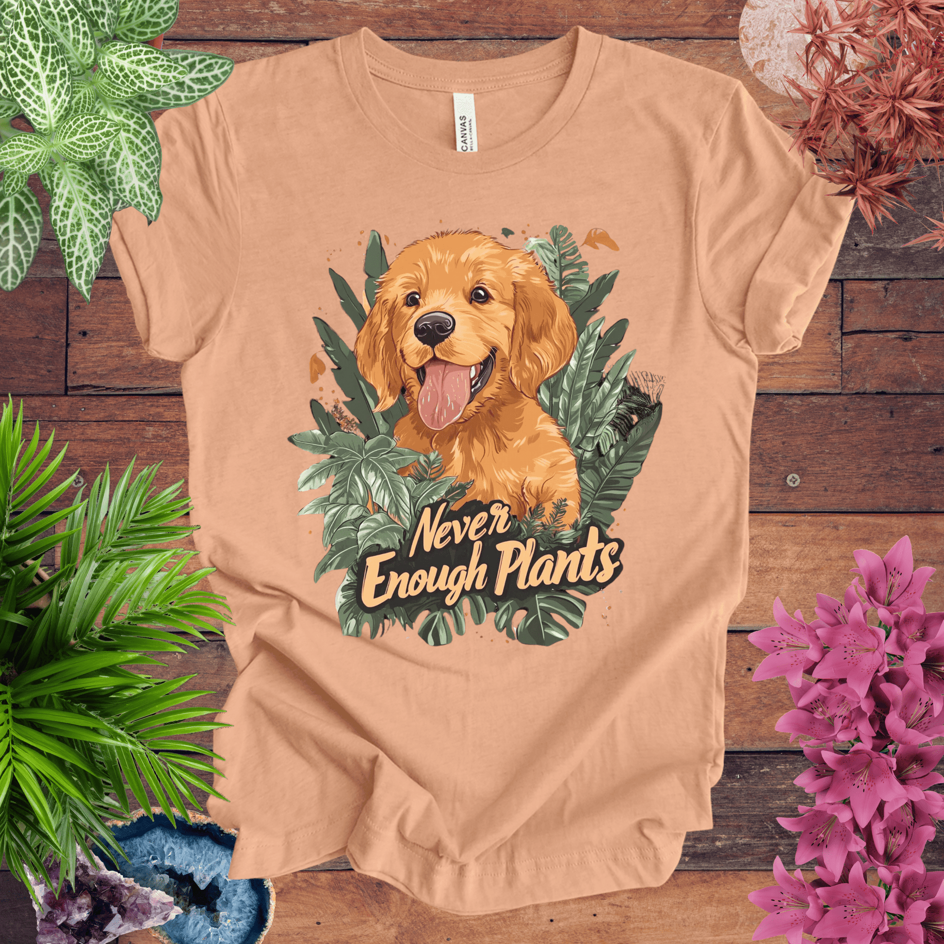 Printify T-Shirt Heather Peach / S Never Enough Plants - Golden Retriever Edition T-Shirt