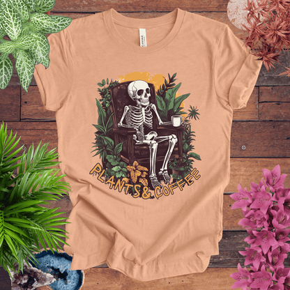 Printify T-Shirt Heather Peach / S Plants & Coffee Skeleton T-Shirt