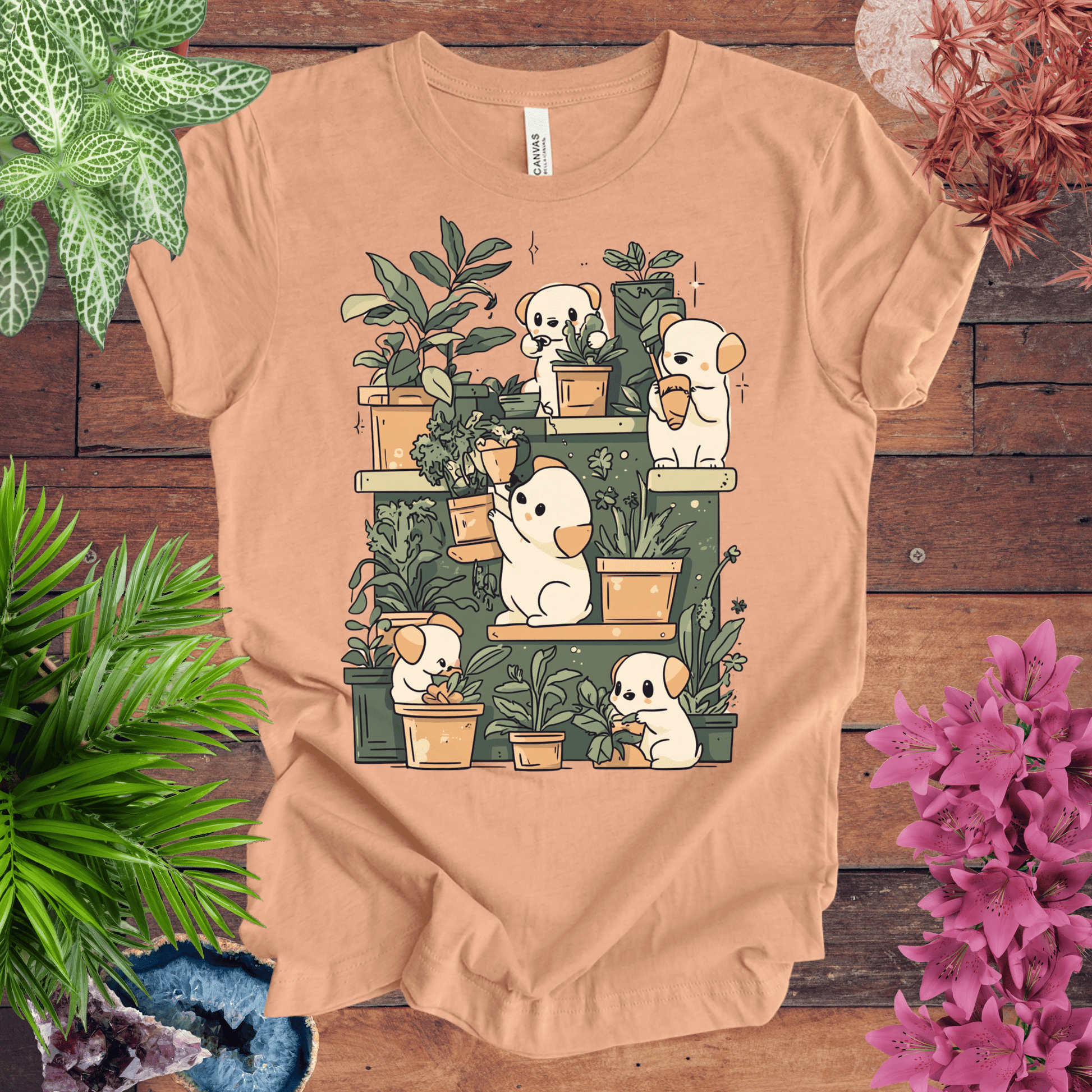 Printify T-Shirt Heather Peach / S Puppy Gardeners - Potting Party T-Shirt