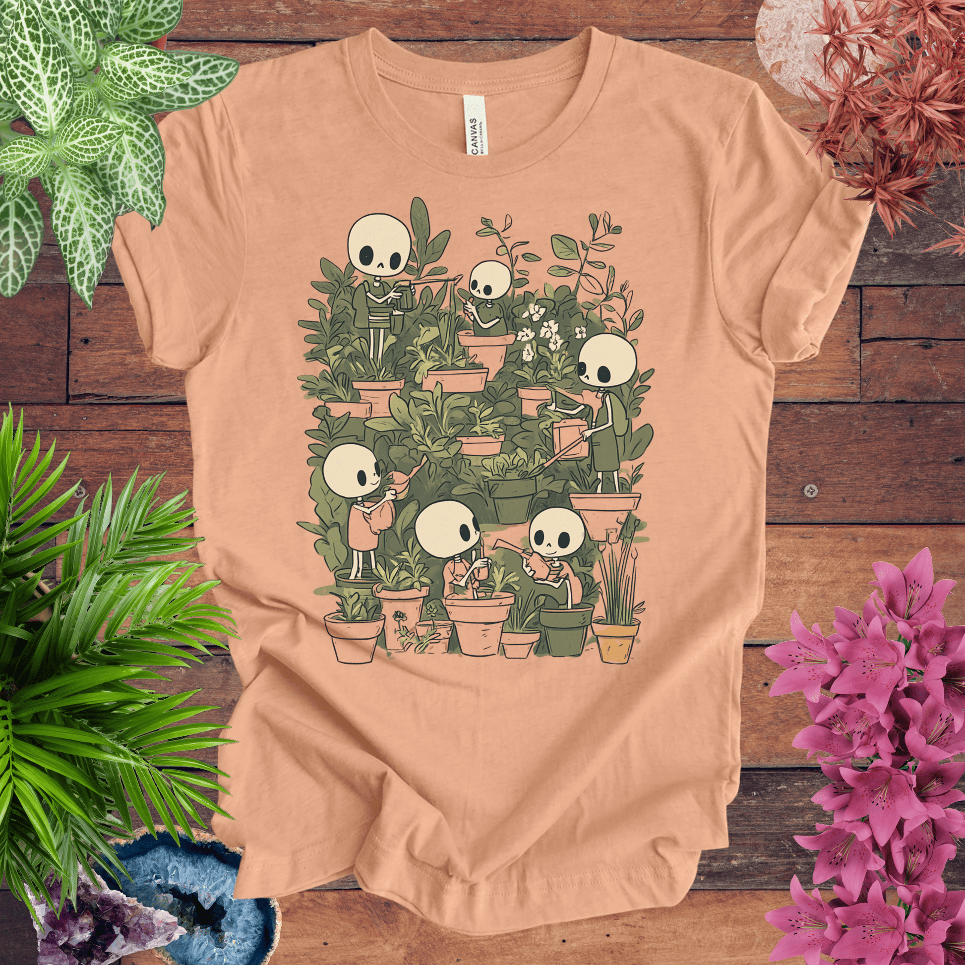 Printify T-Shirt Heather Peach / S Skeleton Gardener - Eternal Green Thumb T-Shirt