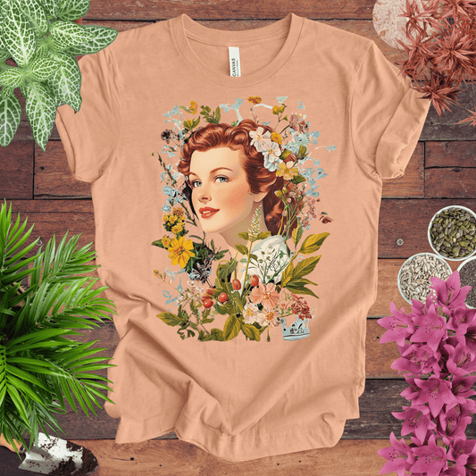 Printify T-Shirt Heather Peach / S Vintage Floral Portrait T-Shirt