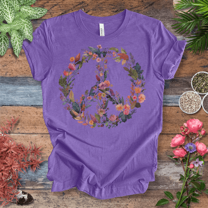 Printify T-Shirt Heather Team Purple / S Autumn Floral Peace Wreath Tee – Fall Color Botanical T-Shirt | Sustainable Garden Lover Shirt | Plant Parent Gift