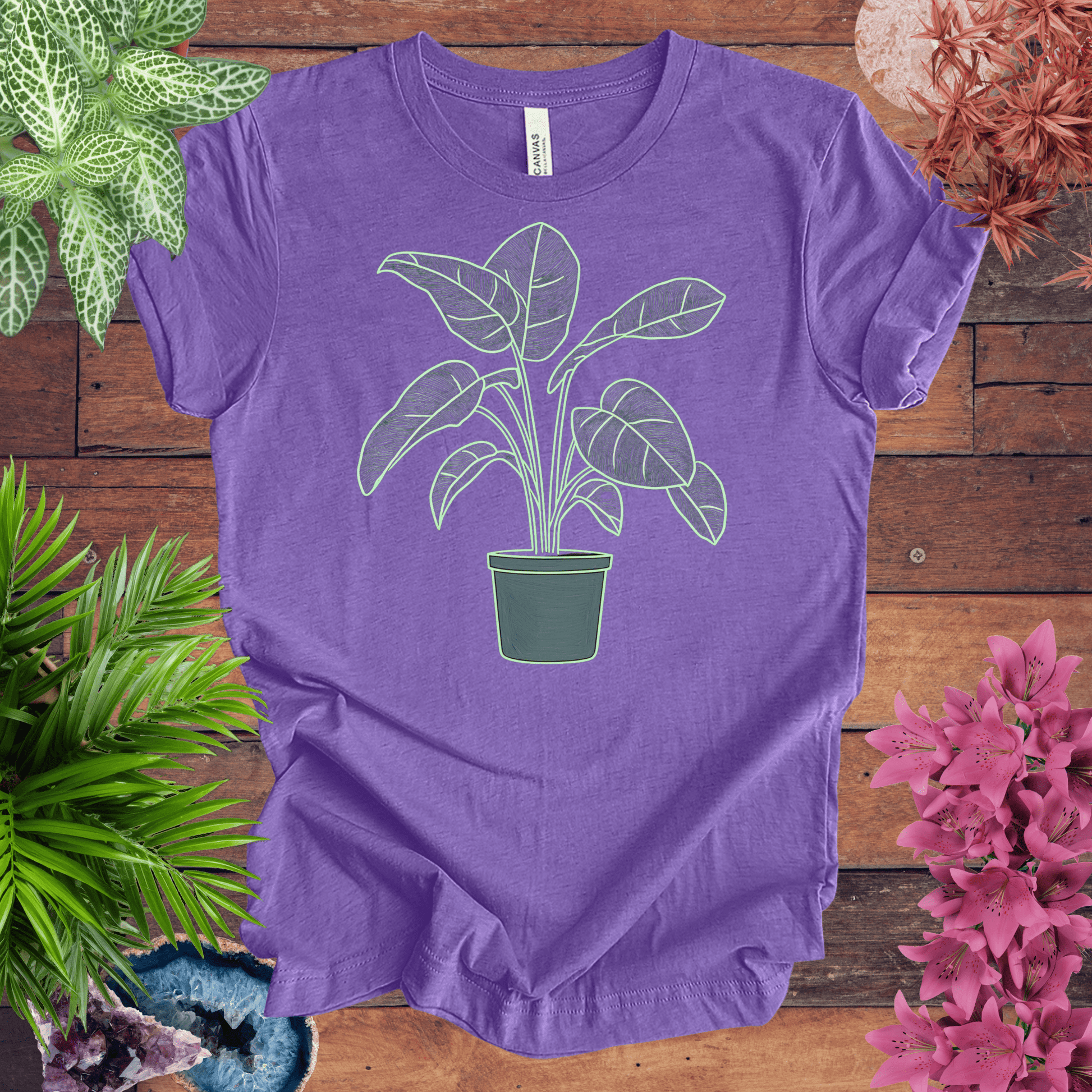 Printify T-Shirt Heather Team Purple / S Bird of Paradise Plant Outline T-Shirt