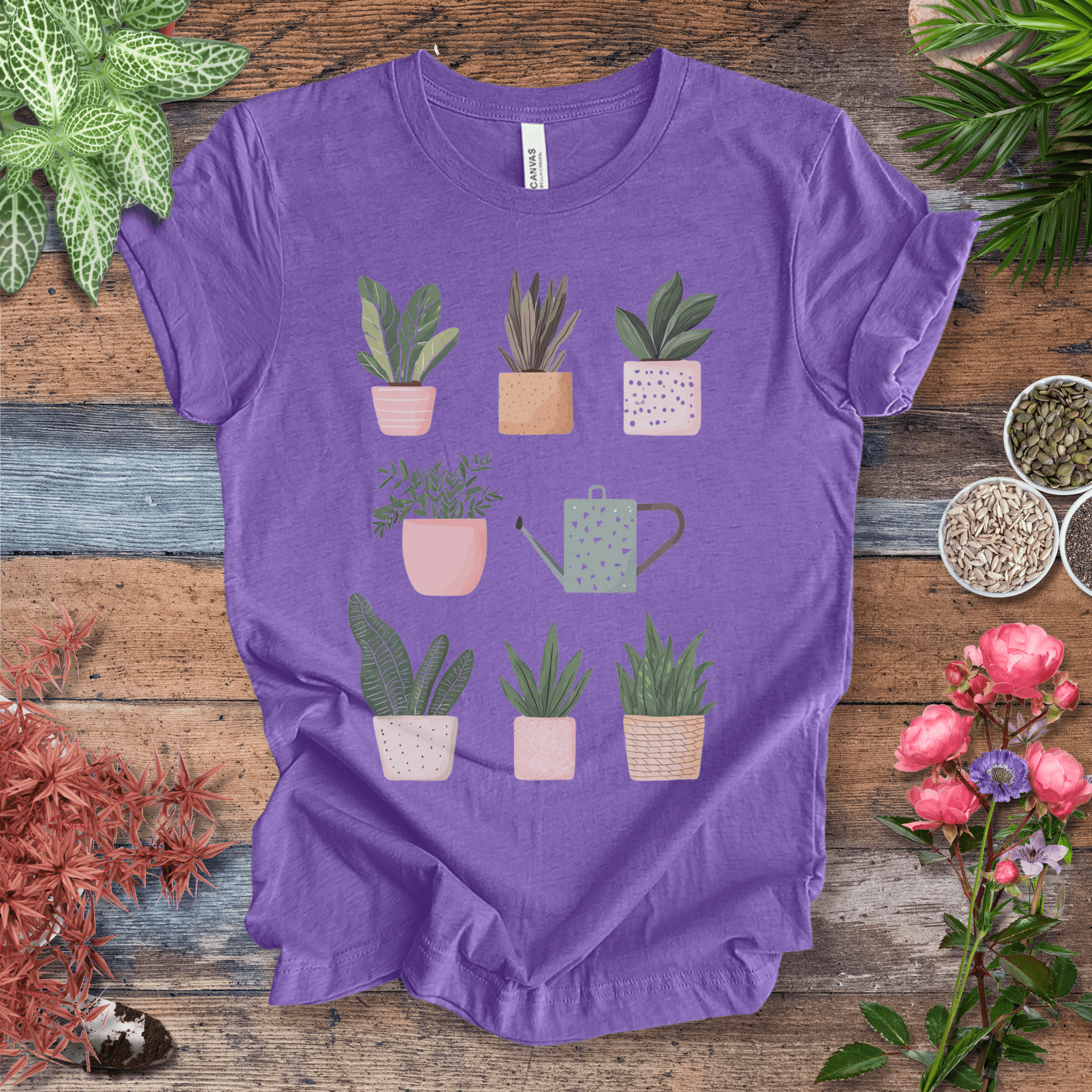 Printify T-Shirt Heather Team Purple / S Cute Potted Plant Collection Minimalist T-Shirt