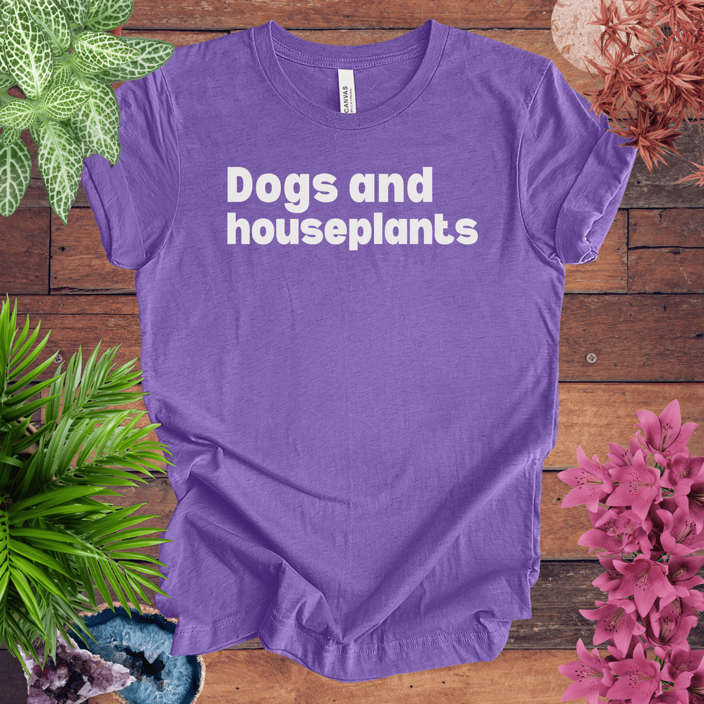 Printify T-Shirt Heather Team Purple / S Dogs and Houseplants T-Shirt