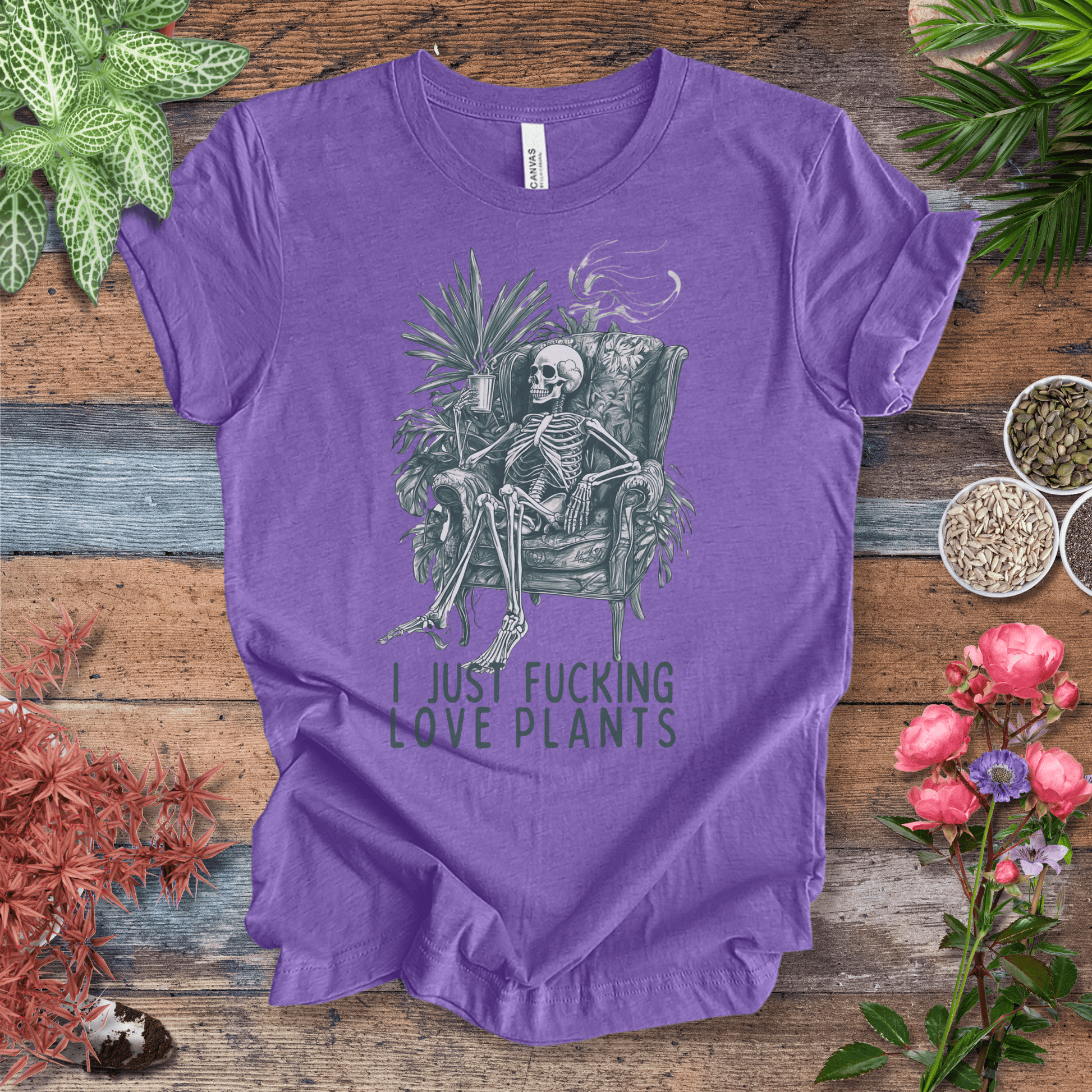 Printify T-Shirt Heather Team Purple / S I Just Love Plants Skeleton T-Shirt