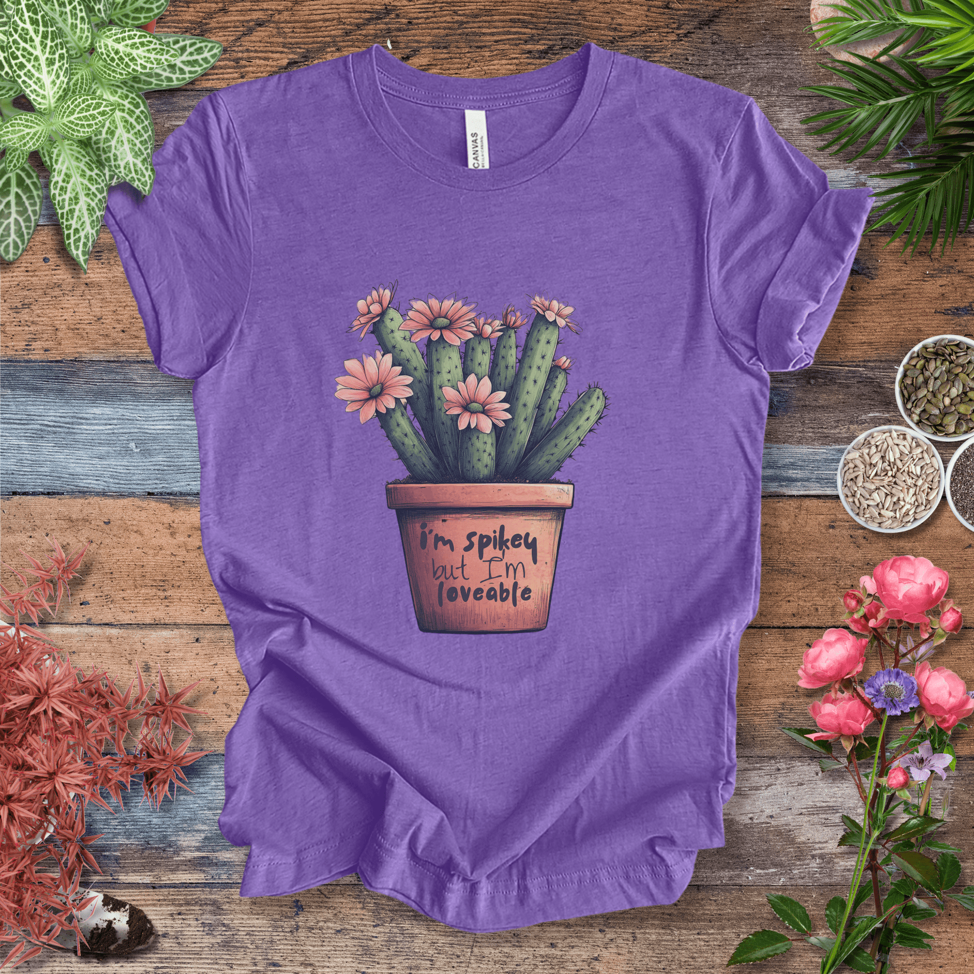 Printify T-Shirt Heather Team Purple / S "I'm Spikey but I'm Lovable" Funny Cactus Lover T-Shirt