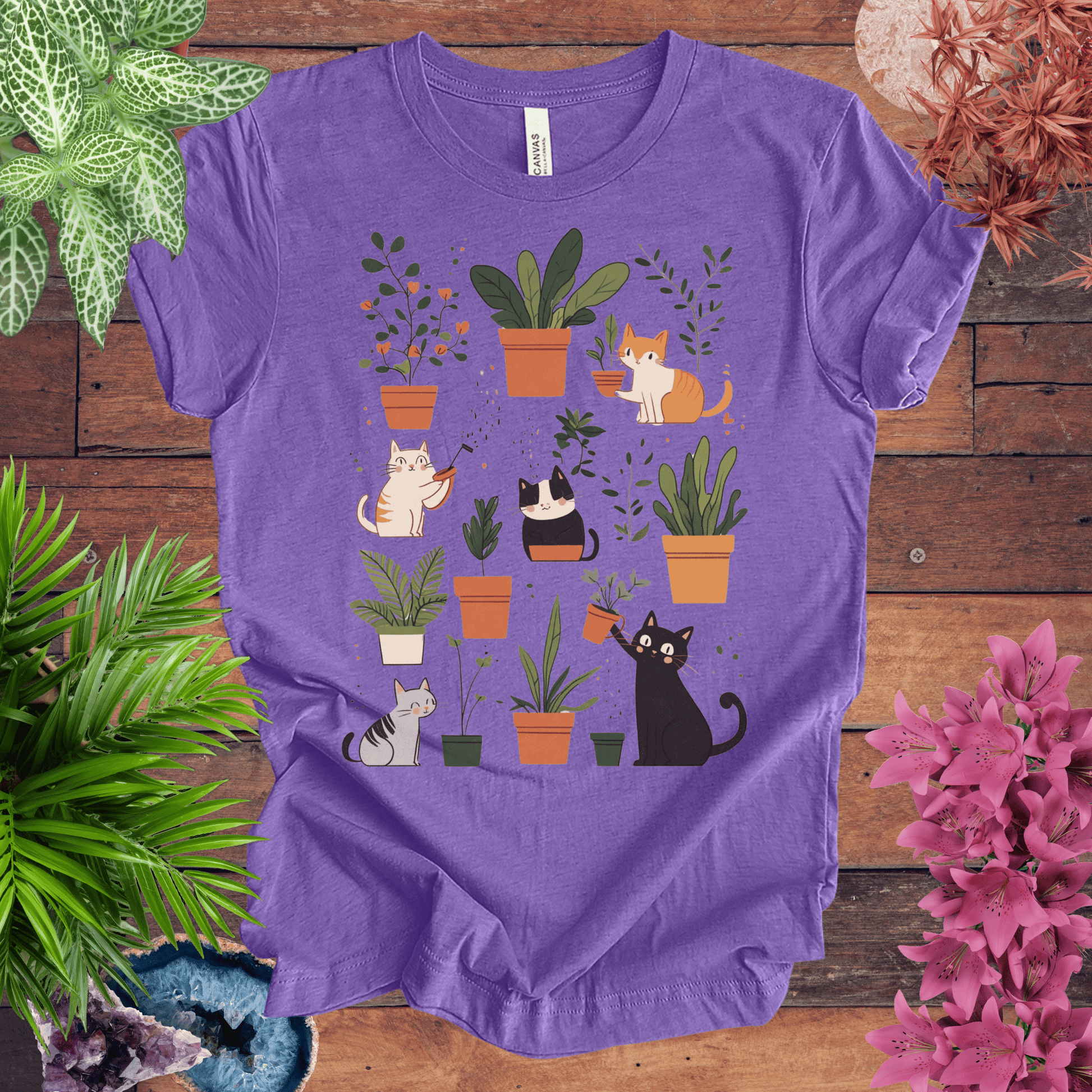 Printify T-Shirt Heather Team Purple / S Kittens Tending Their Garden T-Shirt