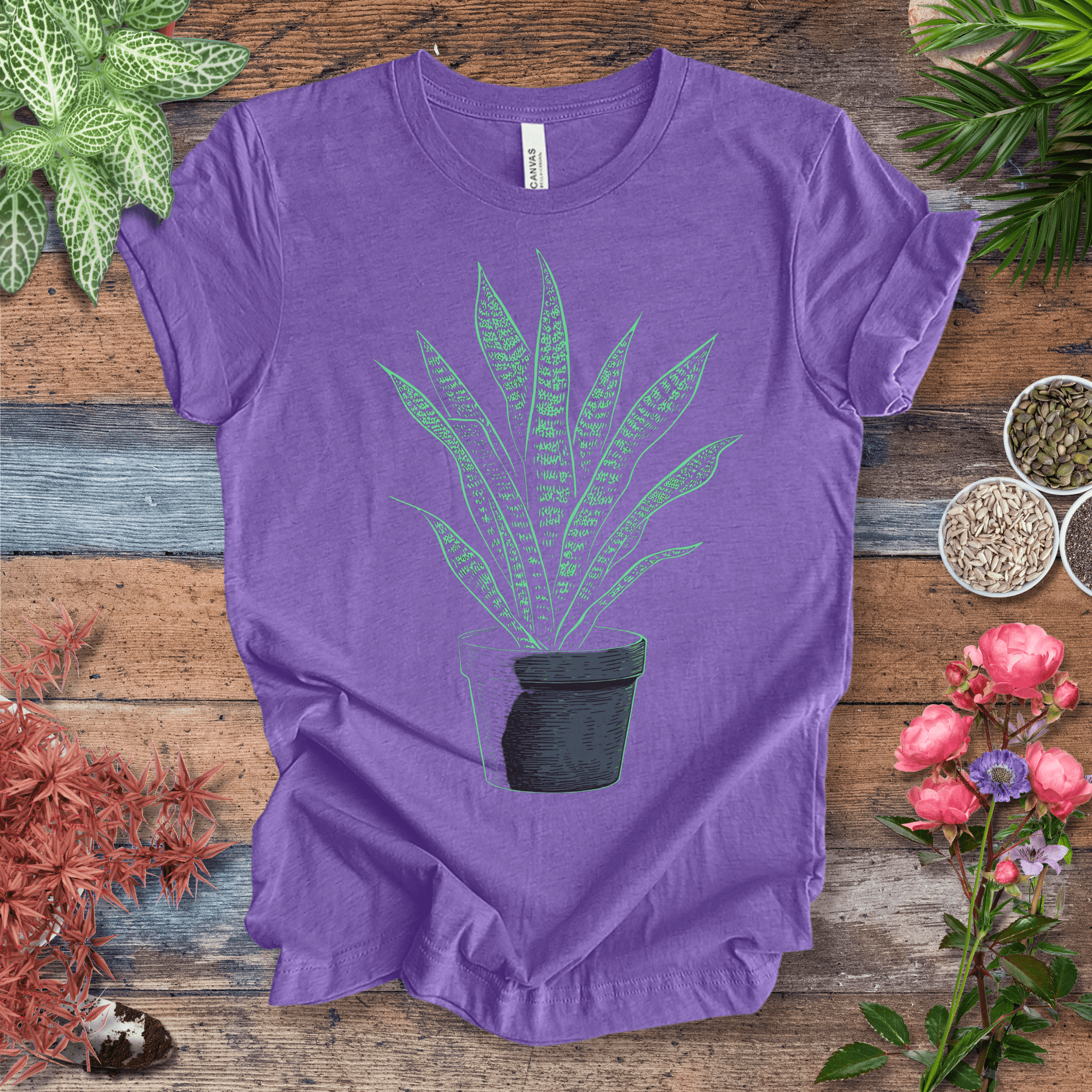 Printify T-Shirt Heather Team Purple / S Minimalist Snake Plant Glow T-Shirt