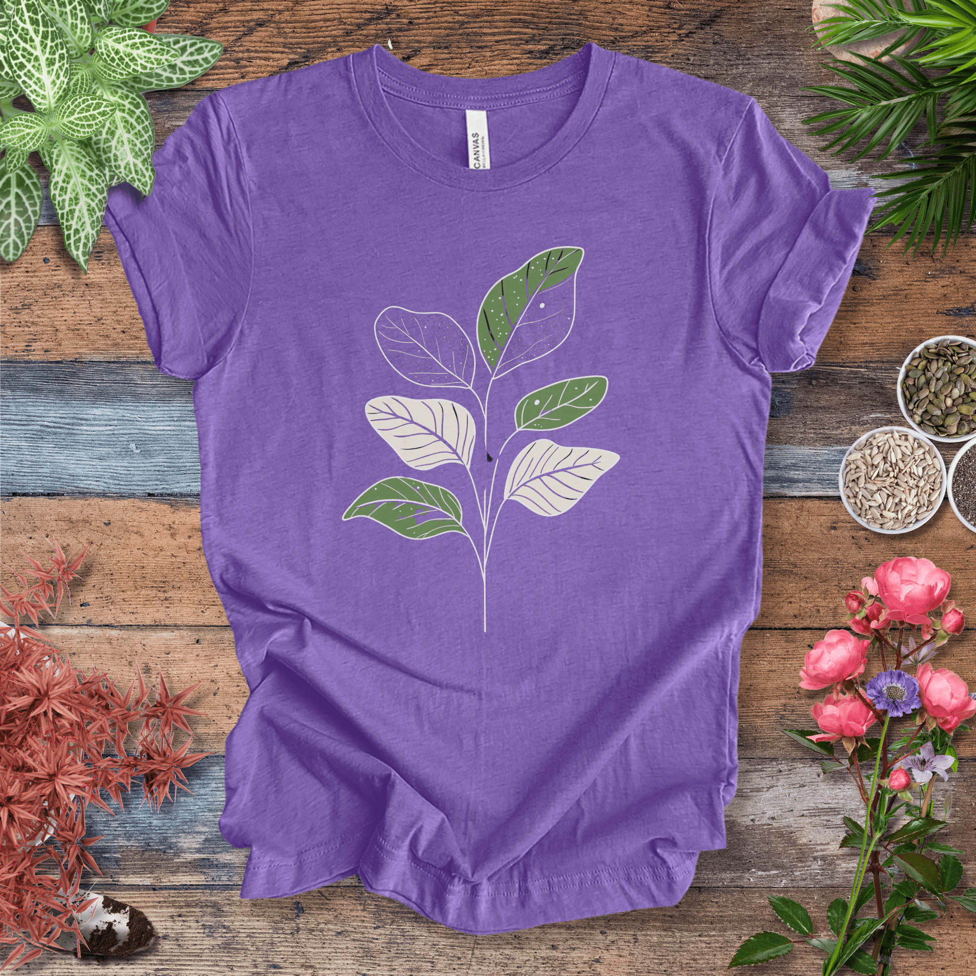 Printify T-Shirt Heather Team Purple / S Modern Line Art Fiddle Leaf T-Shirt