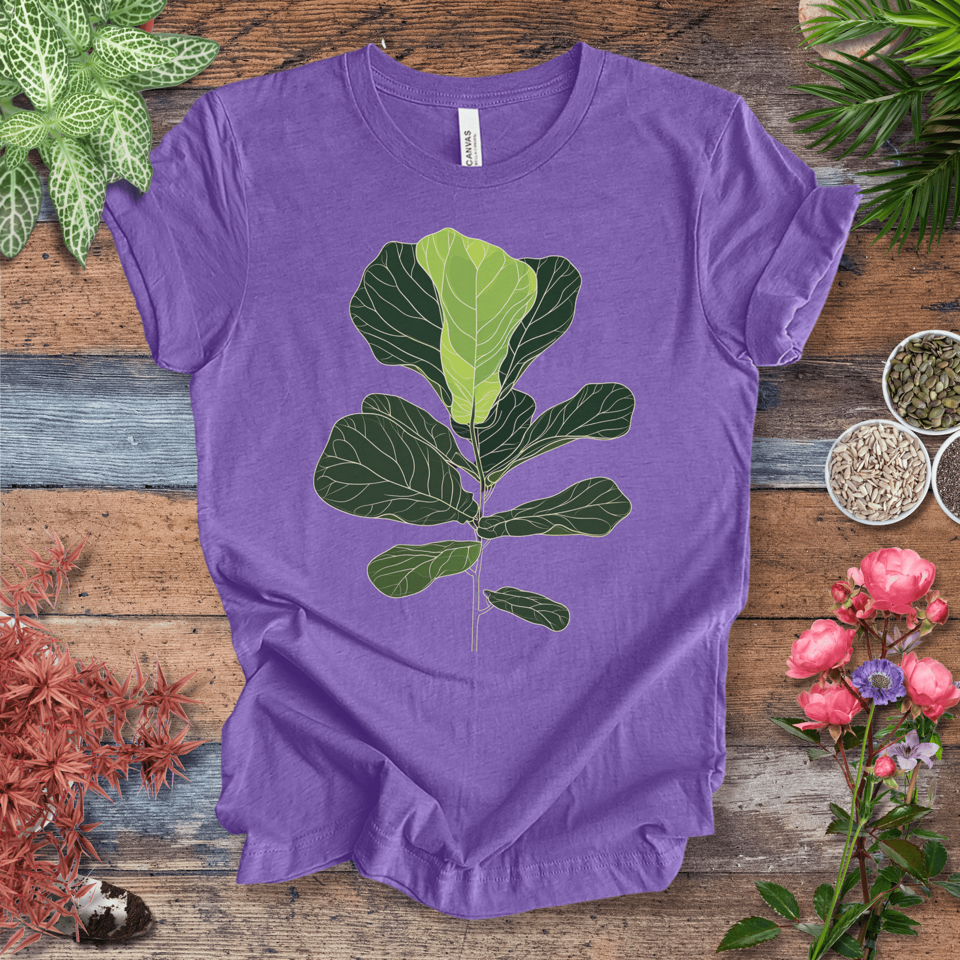 Printify T-Shirt Heather Team Purple / S Modern Minimalist Fiddle Leaf T-Shirt