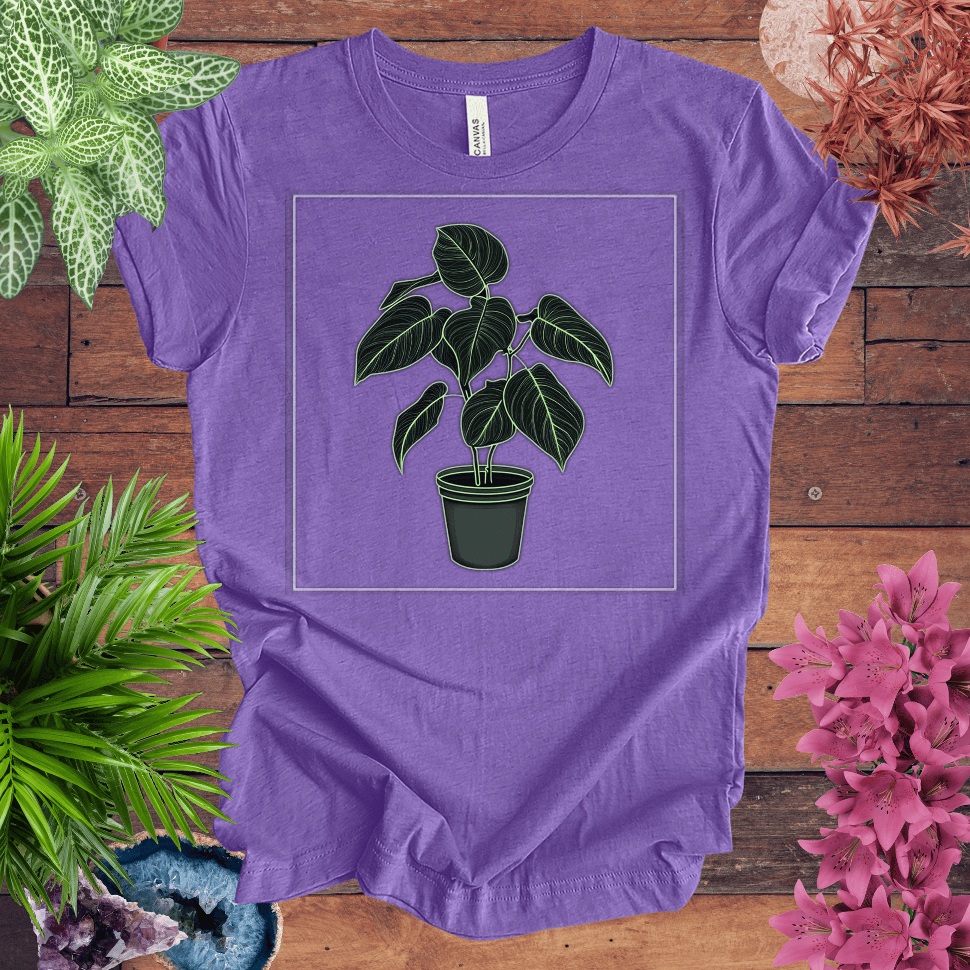 Printify T-Shirt Heather Team Purple / S Monstera Plant Outline T-Shirt