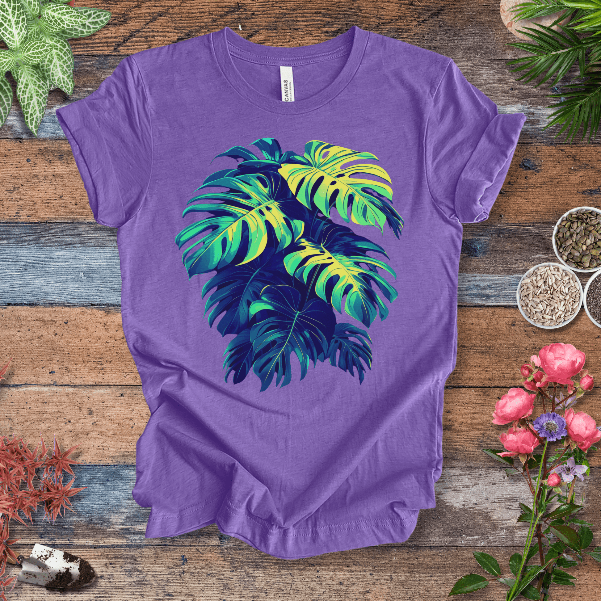 Printify T-Shirt Heather Team Purple / S Neon Monstera Leaves T-Shirt