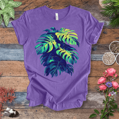 Printify T-Shirt Heather Team Purple / S Neon Monstera Leaves T-Shirt