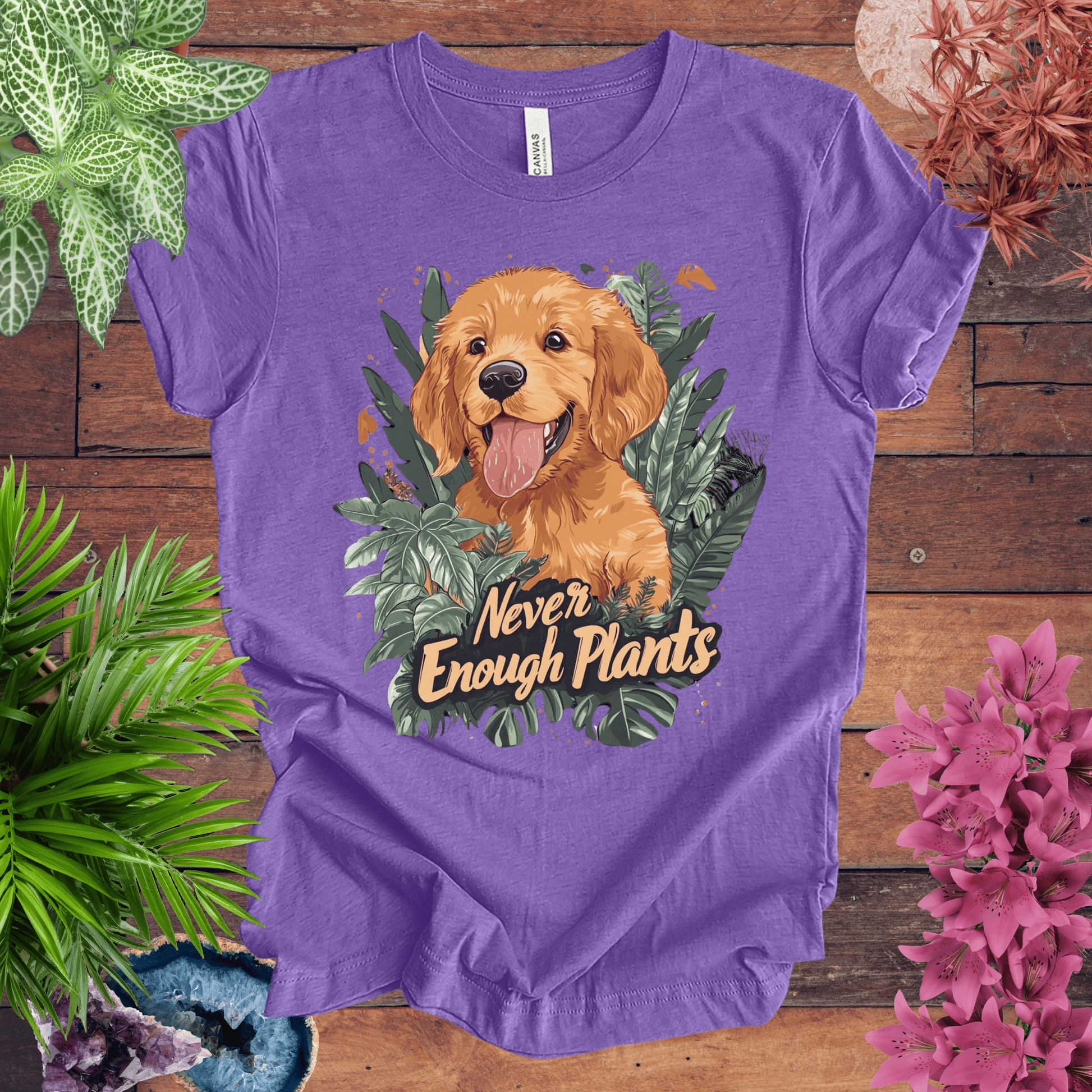 Printify T-Shirt Heather Team Purple / S Never Enough Plants - Golden Retriever Edition T-Shirt