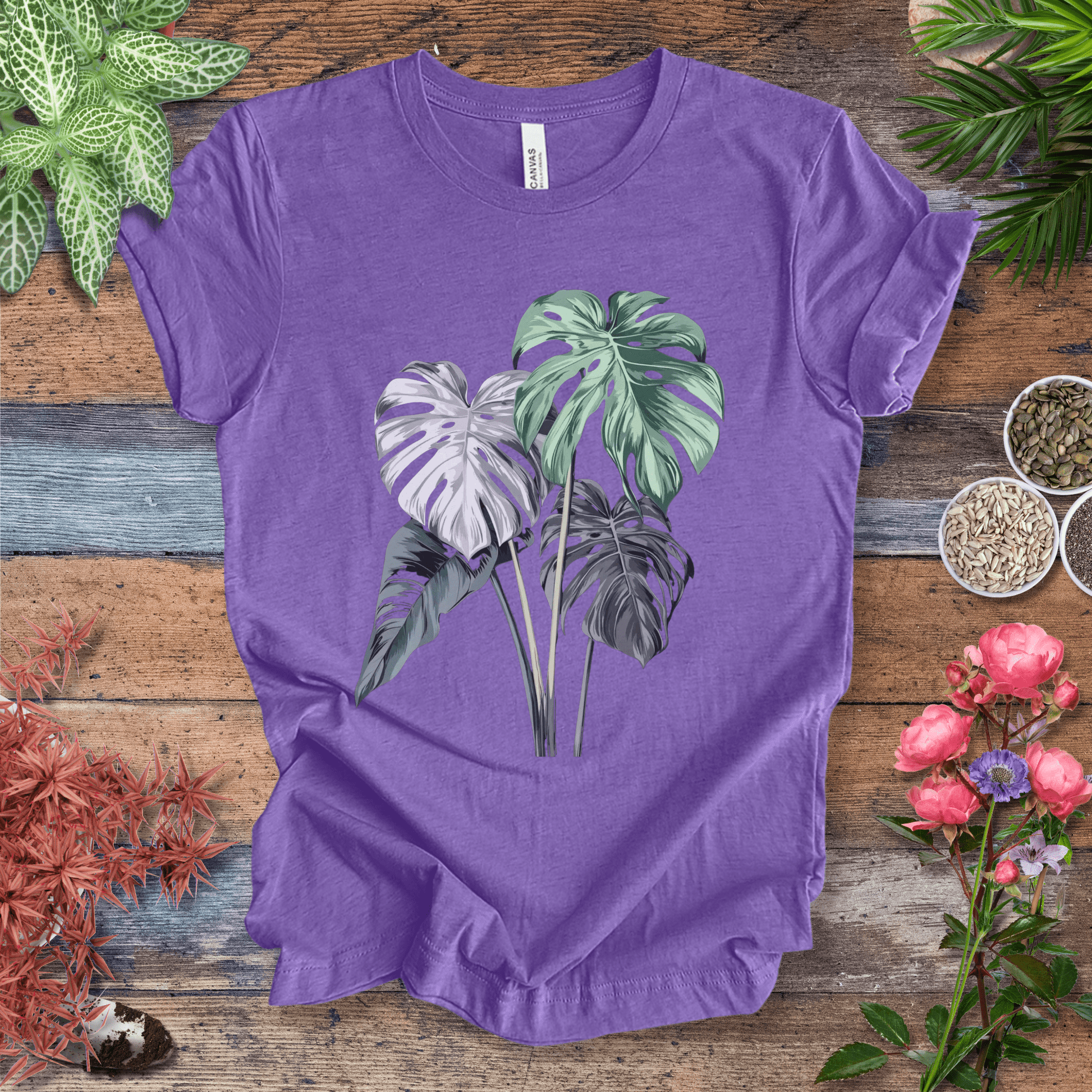 Printify T-Shirt Heather Team Purple / S Realistic Monstera Plant T-Shirt