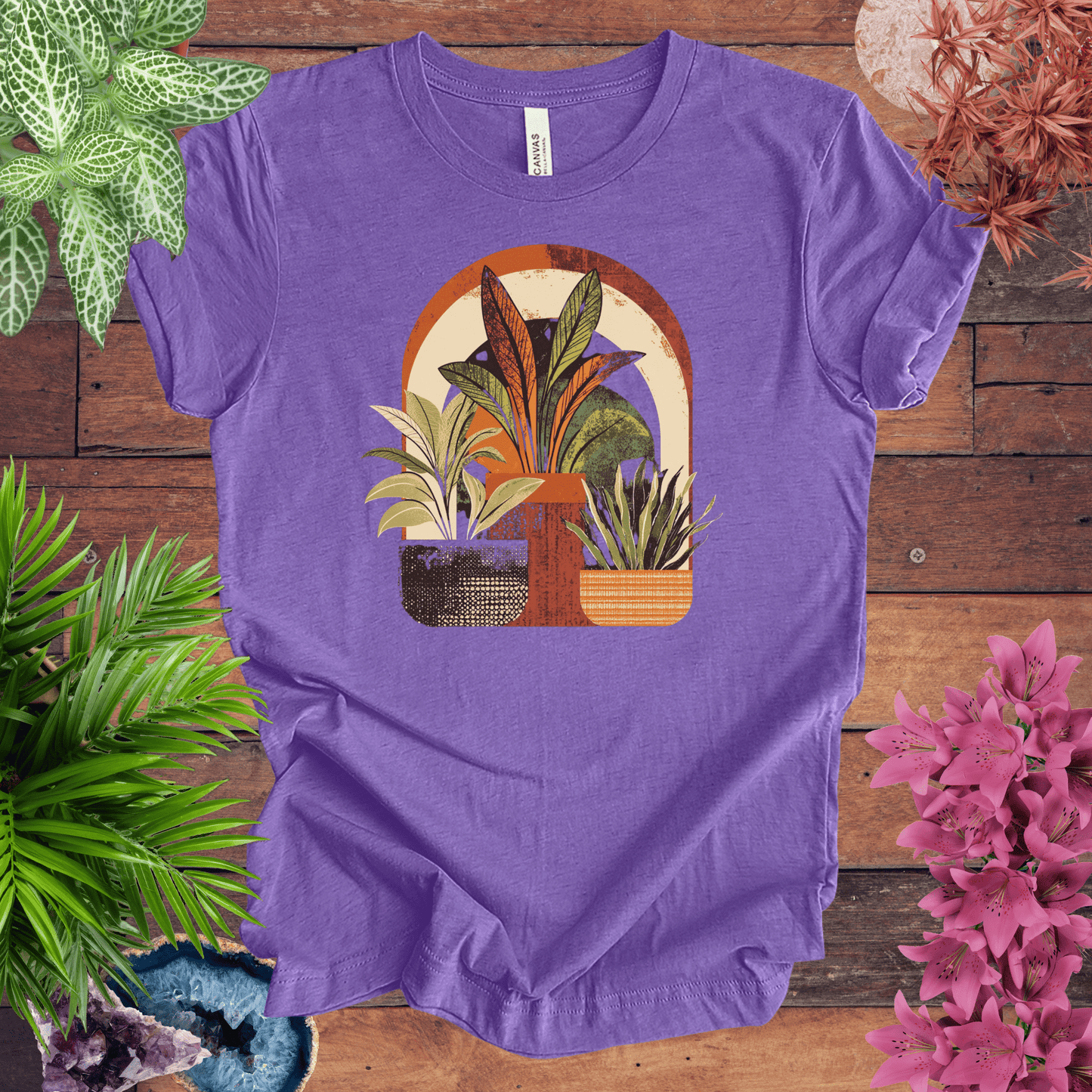 Printify T-Shirt Heather Team Purple / S Retro Boho Plant Arch T-Shirt