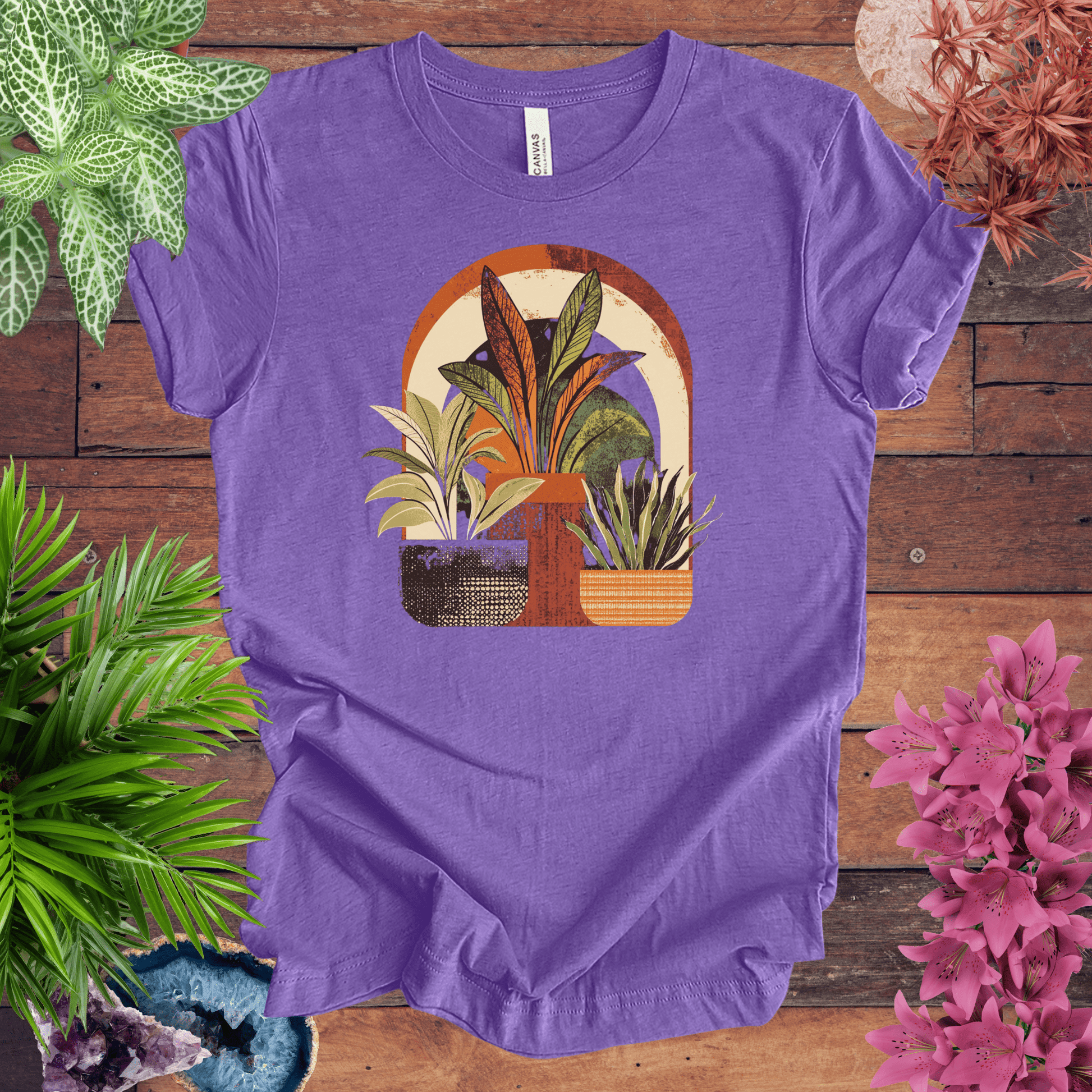 Printify T-Shirt Heather Team Purple / S Retro Boho Plant Arch T-Shirt