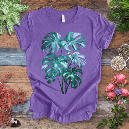 Printify T-Shirt Heather Team Purple / S Shiny Monstera Leaf Jungle Aesthetic Plant Lover T-Shirt
