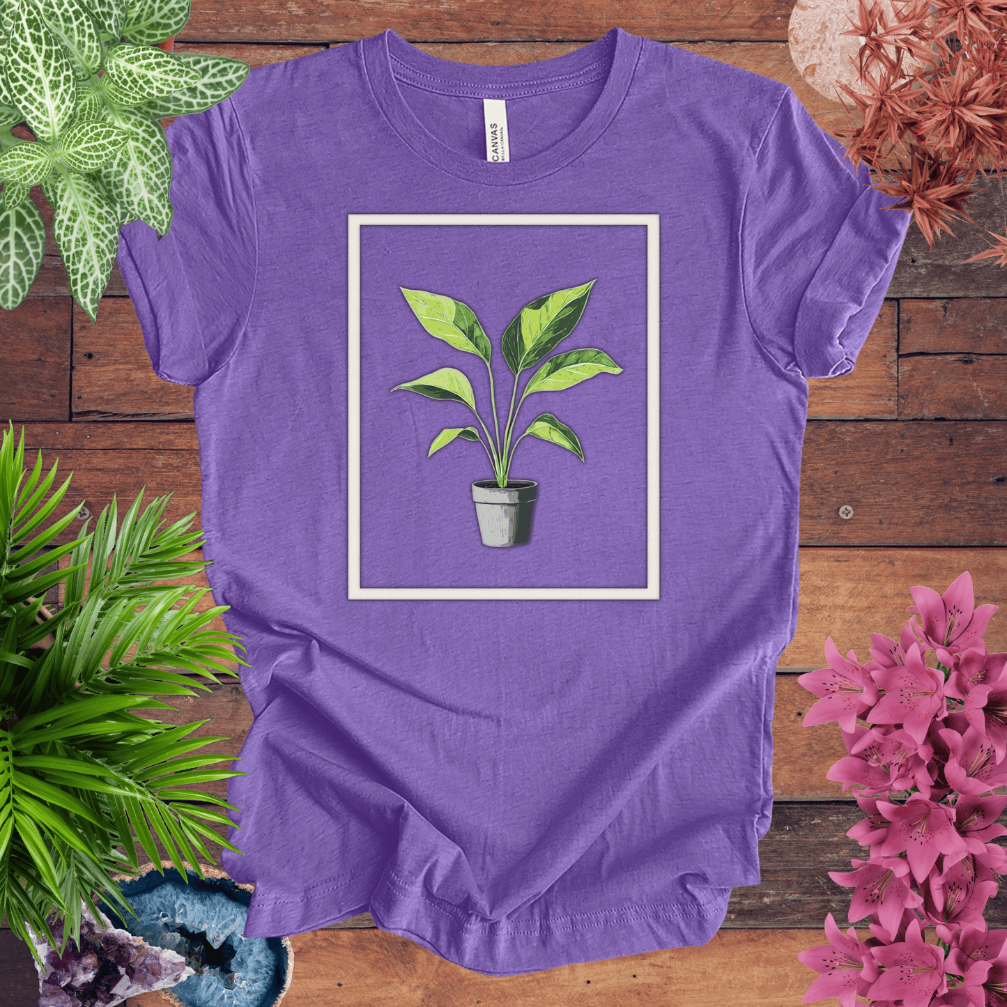 Printify T-Shirt Heather Team Purple / S Tropical Houseplant Art T-Shirt