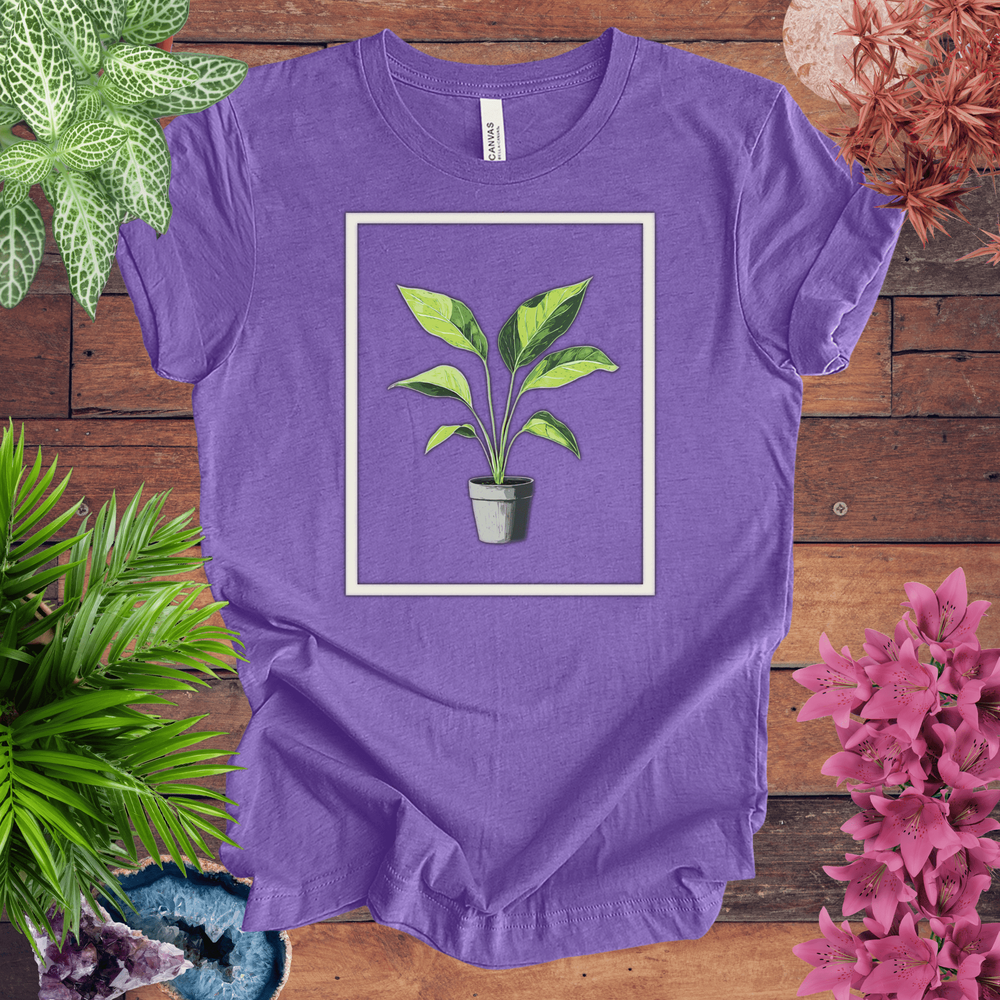 Printify T-Shirt Heather Team Purple / S Tropical Houseplant Art T-Shirt