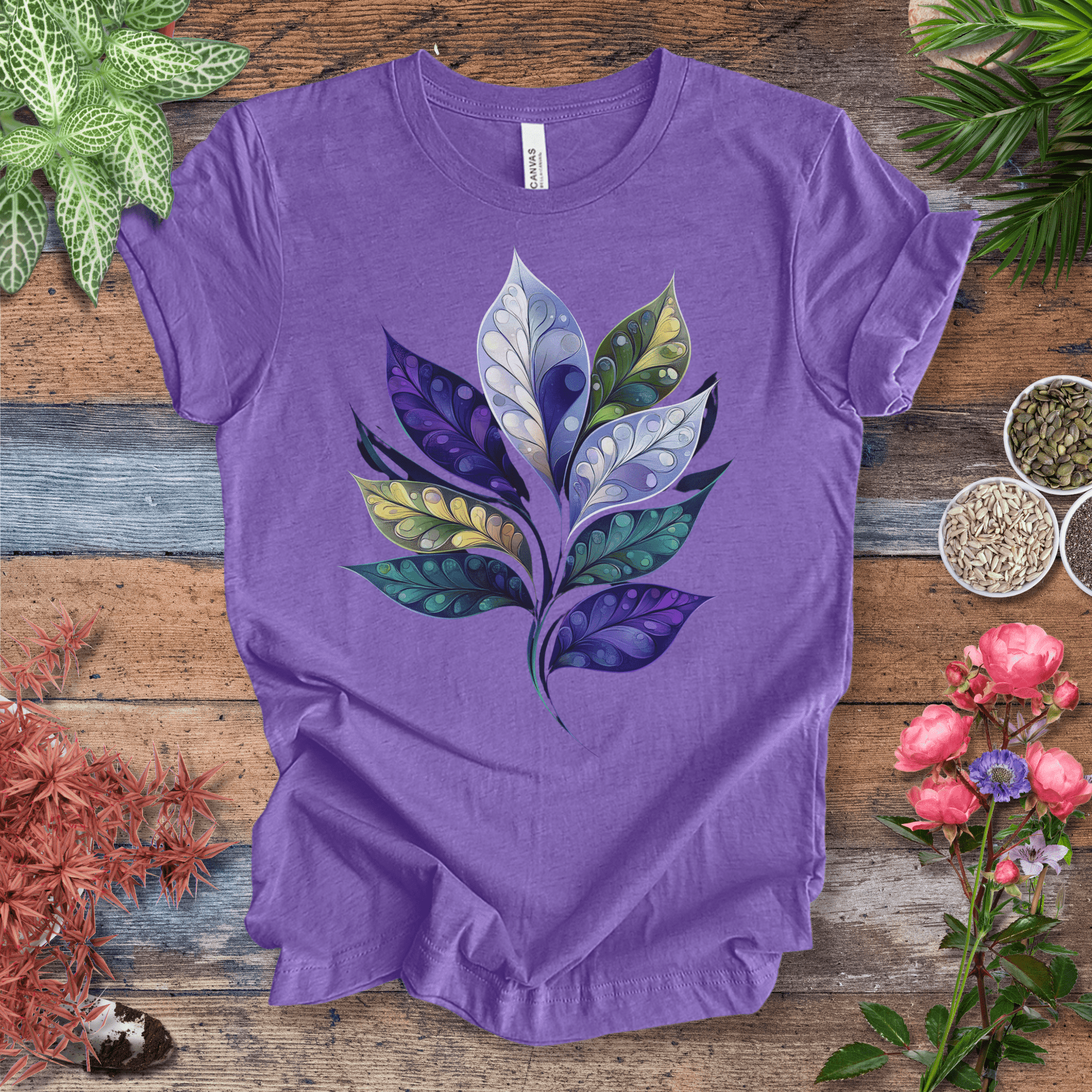 Printify T-Shirt Heather Team Purple / S Watercolor Galaxy Leaf T-Shirt