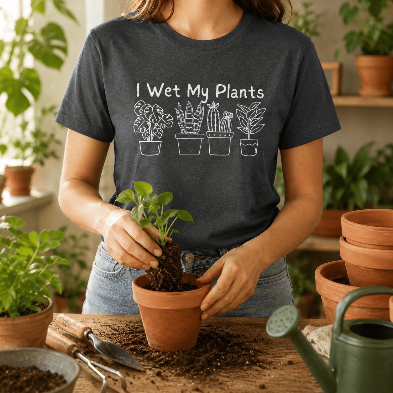 Printify T-Shirt I Wet My Plants T-Shirt — Funny Plant Lover Tee for Gardeners