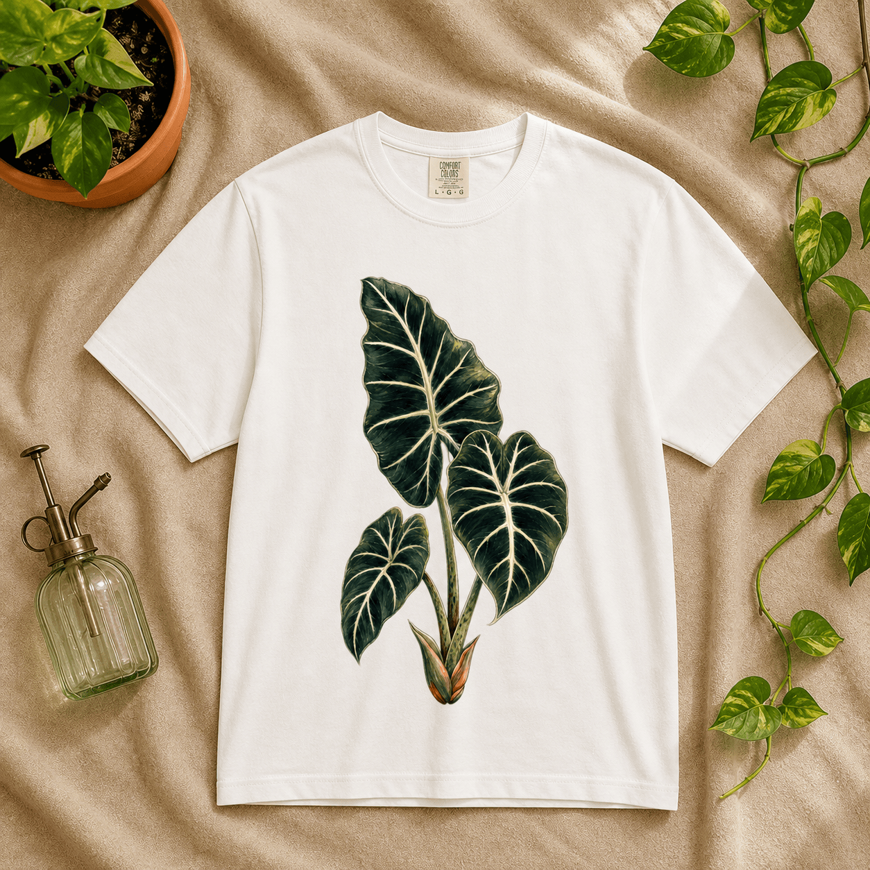 Printify T-Shirt Ivory / XL Alocasia Velvet Graphic T-Shirt - Plant Lover Gift