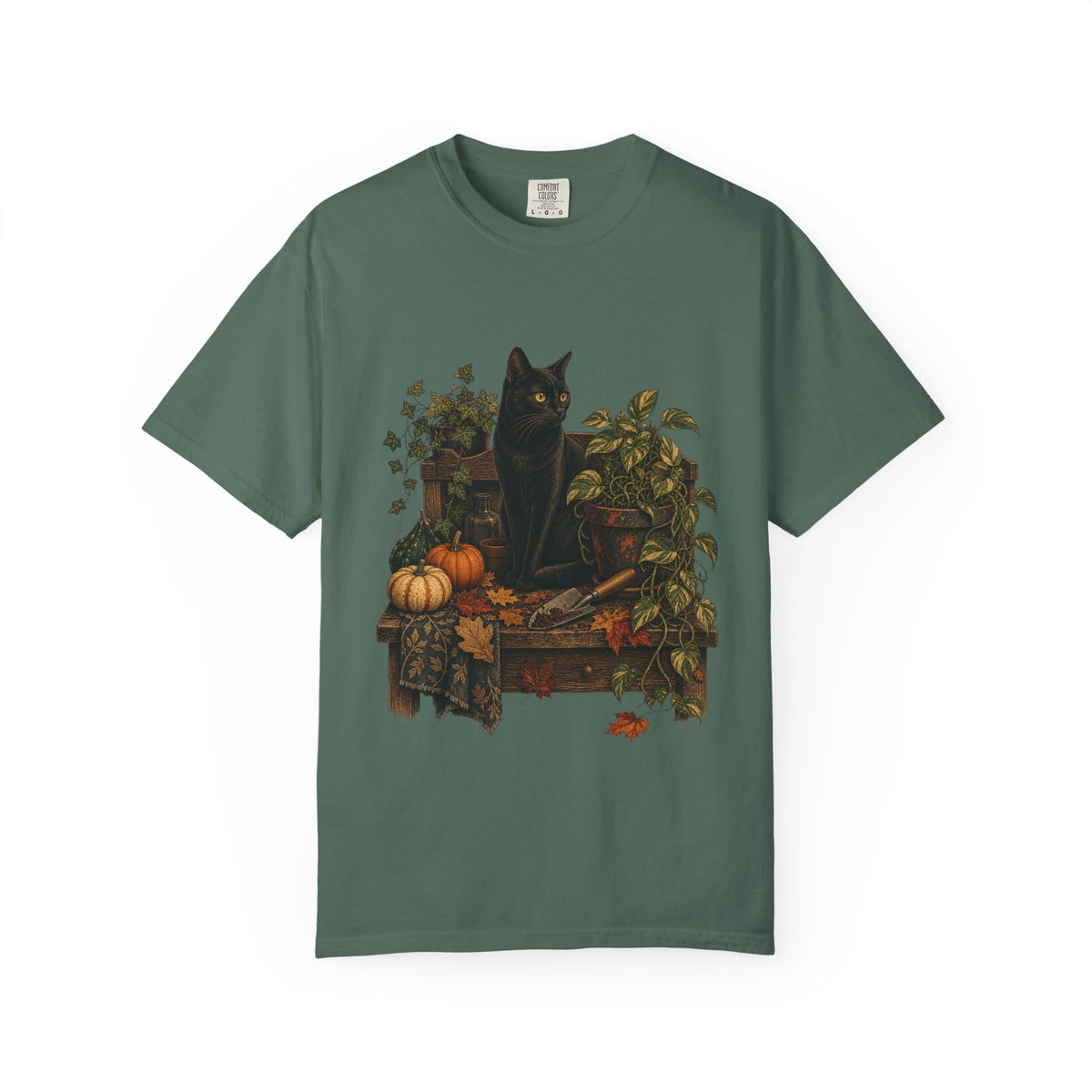 Botanical Vibes T-Shirt Ivory / XL Black Cat Potting Bench T-Shirt - Fall Houseplant Art