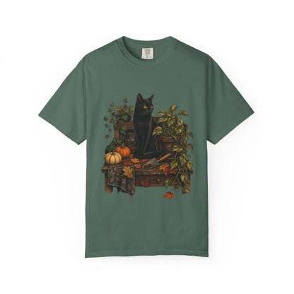 Botanical Vibes T-Shirt Ivory / XL Black Cat Potting Bench T-Shirt - Fall Houseplant Art
